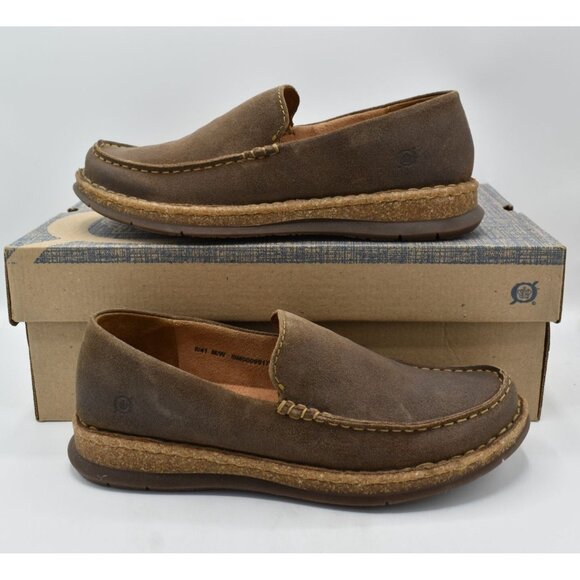 Born Mens Size 13 Baylor Taupe Distressed Suede Slip On Loafers Shoes - Picture 8 of 11